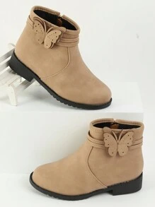 時尚&可愛女孩靴子,摩托車靴子適用於小的女孩,圓頭學生鞋,嬰兒女孩西方風格短靴,孩子們的平底靴 - 米色 - 查看 1