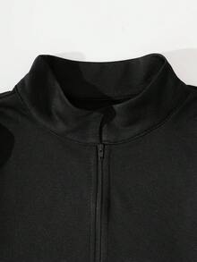 SHEIN Unity Letter Graphic Half Zip Sweatshirt & Drawstring Waist Shorts - Black - View 5