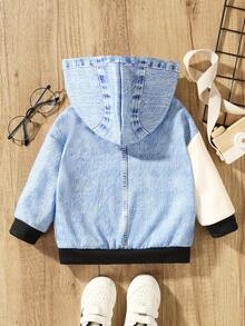 男婴字母图案撞色拉链卫衣 - 藍白色 - 查看 2