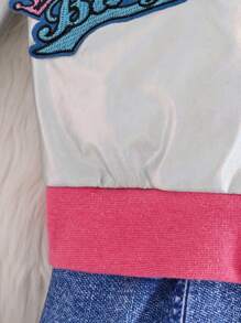 SHEIN 年輕女孩字母圖案荷葉邊飛行員夾克和裙子 - 銀色 - 查看 6