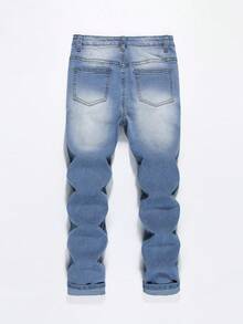 Tween Boy Ripped Frayed Bleach Wash Jeans - Blue - View 2