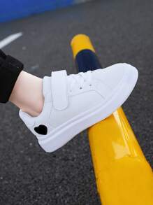 Kids' Sports Shoes, Pu Material, Outdoor Comfortable Breathable, Anti-slip, White Sneakers, Running Shoes
