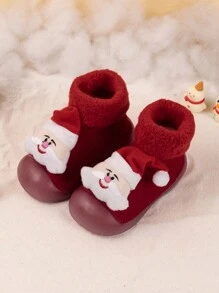 Baby Christmas Collection Thickened Warm Anti Slip Soft Sole Socks Shoes With Thermal Lined For Learning To Walk - Red - View 1