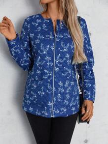 SHEIN LUNE Floral Print Zip Up Padded Coat - Multicolor - View 6