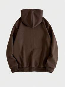 ROMWE MEN Street Life Guys Wings Print Zip Up Thermal Lined Hoodie - Brown - View 2