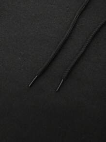 INAWLY 骷髅頭圖案袋鼠口袋抽繩加絨內裏連帽衫 - 黑色 - 查看 3