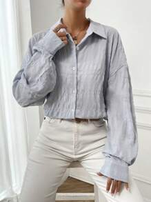 SHEIN Frenchy Solid Drop Shoulder Button Front Shirt - Baby Blue - View 1