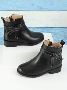 Girls' Motorcycle Style Casual Boots, Low-cut Spring/autumn Shoes For Toddler/little Kid/big Kid - Black - View 1
