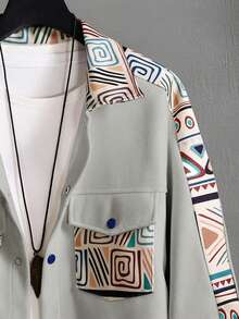 Manfinity Homme 男士幾何印花翻蓋口袋外套 - 灰色 - 查看 4