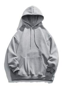 Men Car Print Pocket Drawstring Hoodie, For Fall - Grey - View 2