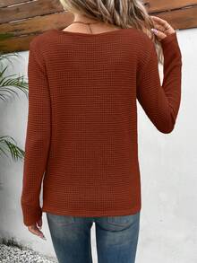 SHEIN Frenchy Chất rắn Viền xoay tròn Áo thun - Màu Tím - Xem 2