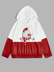 Flirla Áo nỉ hai màu cỡ lớn in họa tiết Giáng sinh, có dây rút. - Đỏ - Xem 5