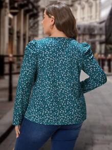 SHEIN Clasi 大碼碎花鎖眼領羊腿袖襯衫 - 彩色 - 查看 2