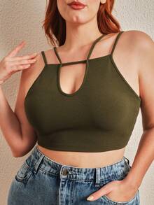 SHE(IN) BRASIL Plus Cut Out Front Cami Top - Army Green - View 2