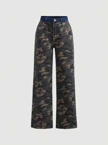 SHEIN Teen Girl Camo Print Straight Leg Jeans