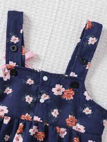 Đứa bé gái tay áo lá sen Áo thun & In hoa Romper tổng thể - Hồng - Xem 6