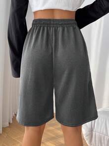 SHEIN EZwear 腰部抽繩斜口袋短褲 - 深灰色 - 查看 2