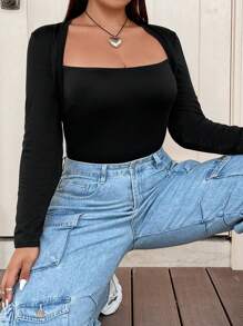 Flirla 大碼皇后領修身連體衣 - 黑色 - 查看 7