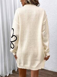 Chiquease Floral Pattern Drop Shoulder Sweater Dress - Beige - View 2