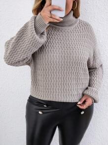 SHEIN CURVE+ Talla grande Jersey cuello alto de hombros caídos