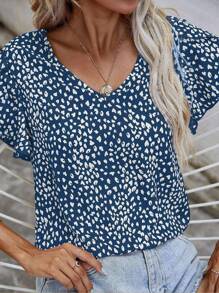 EMERY ROSE Allover Print Petal Sleeve Blouse - Blue - View 6