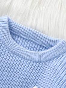 SHEIN Baby Girl Letter Pattern Drop Shoulder Sweater - Baby Blue - View 3