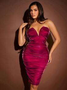 SHEIN SXY V-bar Ruched Bodycon Dress - Red - View 6