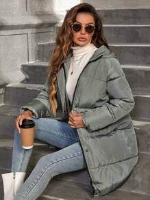 EMERY ROSE Zip Up Snap Button Padded Padded Coat Clothes Winter - Green - View 5