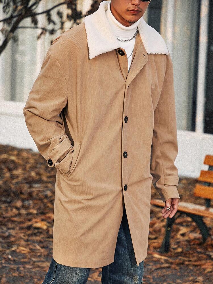 Men's Plus Size Color-blocking Lapel Woolen Coat