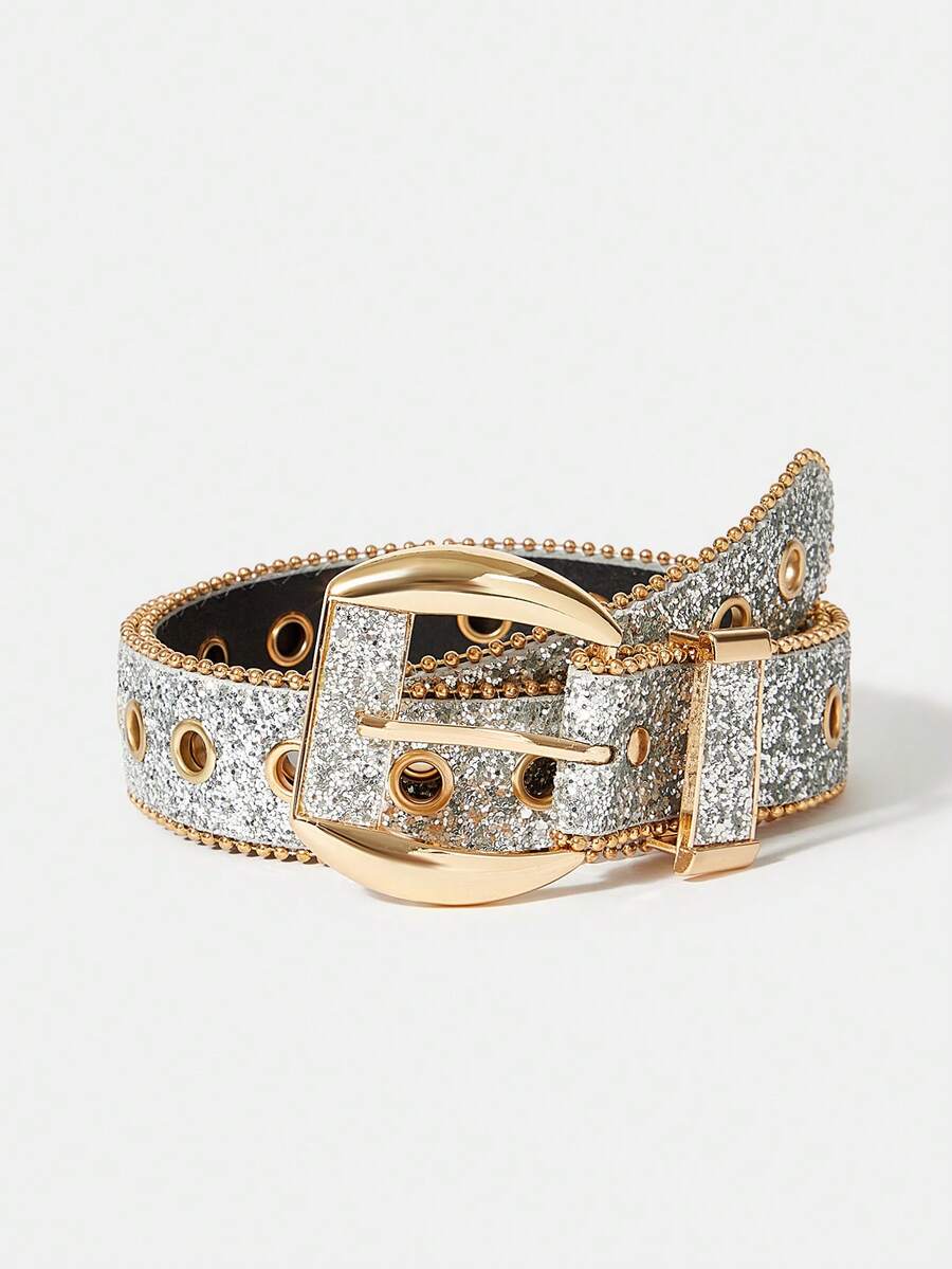 SHEIN SXY 女性閃閃發光裝飾用品時尚百搭腰皮帶