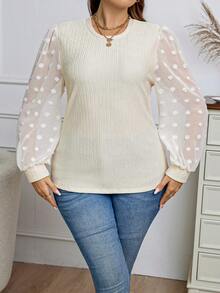 Calvaya Plus Swiss Dot Lantern Sleeve Top - Apricot - View 6