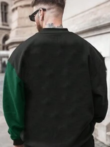 Manfinity LEGND 男士大码字母圖案撞色落肩袖運動衫 - 綠色 - 查看 2