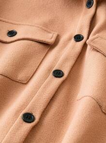 SHEIN LUNE Plus Flap Pocket Fringe Hem Overcoat - Khaki - View 3