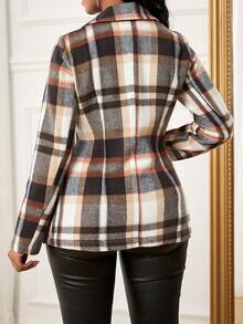 SHEIN Lady Plaid Print Lapel Neck Blazer - Multicolor - View 2