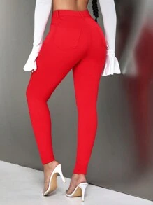 SHEIN SXY Quần Skinny Dây Kéo Rắn - Đỏ - Xem 3