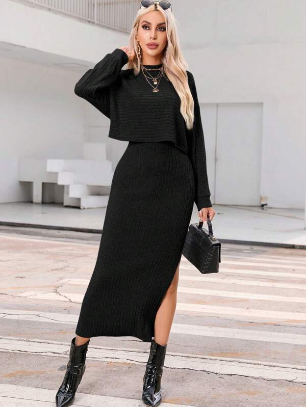 SHEIN Essnce Camiseta de hombros caídos & de muslo con abertura Falda