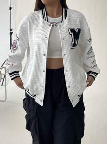 Flirla 休閒字母 條紋大碼夾克 - 白色 - 查看 3