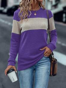 EMERY ROSE Color Block Tee - Purple - View 4