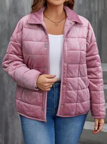 SHEIN LUNE Plus Drop Shoulder Padded Coat - Dusty Pink - View 4