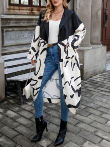 Calvaya Talla grande Gabardina con estampado de dibujo de hombros caídos - Albaricoque - Ver 1