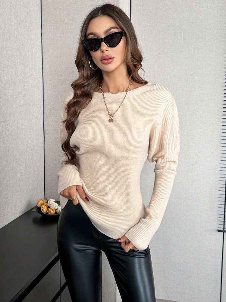 Twist Backless Drop Shoulder Sweater