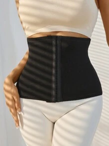 Women's Black High Stretch Zipper Contrast Mesh Punk Tummy Control Waist Trainer - Black - View 3