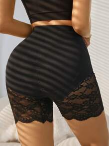 Contrast Lace Panel Shapewear Panty - Black - View 2