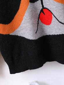 Young Boy Figure Pattern Sweater - Black - View 6