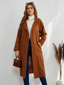 EURMUSE Women's Casual Solid Color Turndown Collar Wool Blend Coat, Autumn/Winter - Camel - View 1