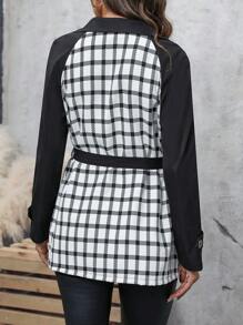 SHEIN LUNE Gabardina con estampado de cuadros con cinturón - Blanco y Negro - Ver 2
