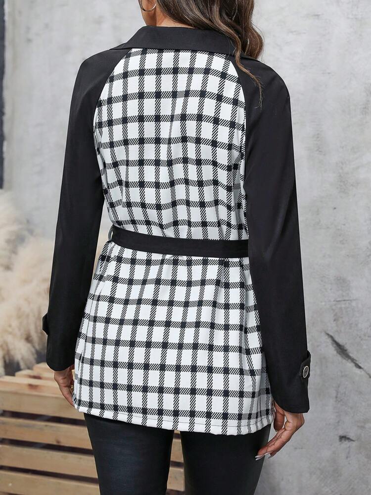 Plaid Print Belted Trench Coat
