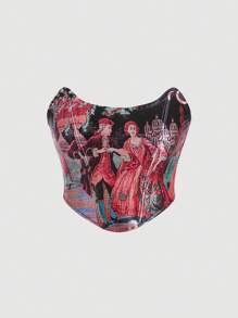 SHEIN MOD 人像圖案頭巾下擺短款抹胸上衣 - 彩色 - 查看 1