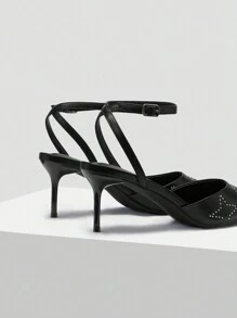 MOTF PREMIUM STAR STUDDED ANKLE STRAP HEELS - Black - View 6