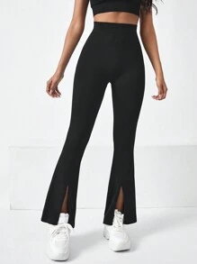 下擺開叉喇叭運動打底褲 - 黑色 - 查看 4